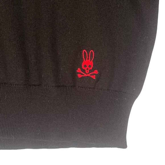 Psycho Bunny Merino Wool V Neck Sweater Mens Large Black Pullover Quiet Luxury - Picture 2 of 10